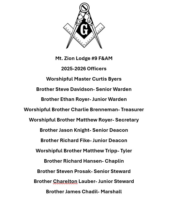 2026 Mount Zion Lodge #9 Officers